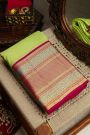 Kancheepuram Silk Light Green Saree With Zari Lines Checks Body Contrast Border