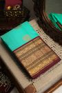 Kancheepuram Silk Sea Green Saree With Zari Lines Body Peacocks Traditional Border
