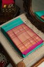 Kancheepuram Silk Sea Blue Saree Florals Body Contrast Border