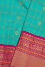 Kancheepuram Silk Sea Blue Saree Florals Body Contrast Border