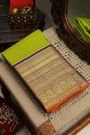 Kancheepuram Silk Parrot Green Saree With Zari Lines Body Contrast Border