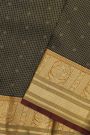 Kancheepruam Silk Black Colour Saree With Zari Checks Body Traditional Gap Border