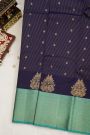 Kancheepuram Silk Navy Blue Saree With Floral Brocade Pallu