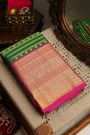 Kancheepuram Silk Bottle Green Saree With Peacocks Body Traditional Gap Border
