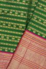 Kancheepuram Silk Bottle Green Saree With Peacocks Body Traditional Gap Border