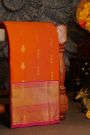 Kancheepuram Silk Orange Saree With Floral Brocade Pallu