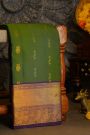 Kancheepuram Silk Mehendi Green Saree With Florals And Animals Border