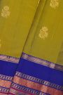 Kancheepuram Silk Mehendi Green Saree With Florals And Leaves Traditonal Gap Border