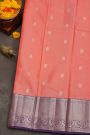 Kancheepuram Silk Baby Pink Saree With Florals And Peacocks Border