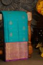 Kancheepuram Silk Sky Blue Saree With Florals And Leaves Border