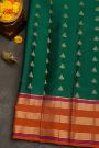 Kancheepuram Silk Bottle Green Saree With Zari Lines And Florals Gap Border