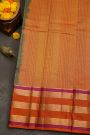 Kancheepuram Silk Bottle Green Saree With Zari Lines And Florals Gap Border