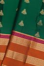 Kancheepuram Silk Bottle Green Saree With Zari Lines And Florals Gap Border