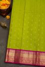 Kancheepuram Silk Parrot Green Saree With Florals And Buttis Traditional Border