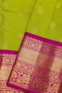 Kancheepuram Silk Parrot Green Saree With Florals And Buttis Traditional Border