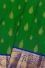 Kancheepuram Silk Bottle Green Saree With Florals And Leaves Jaal Border