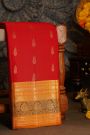 Kancheepuram Silk Red Saree With Florals And Peacocks Border