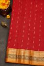 Kancheepuram Silk Red Saree With Florals And Peacocks Border