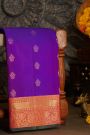 Kancheepuram Silk Royal Blue Saree With Florals And Leaves Jaal Border
