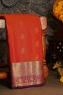 Kancheepuram Silk Red Saree With Florals And Leaves Jaal Border