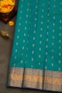 Kancheepuram Silk Sea Green Saree With Florals And Leaves Jaal Border
