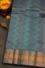 Kancheepuram Silk Sea Green Saree With Florals And Leaves Jaal Border