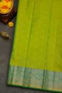 Kancheepuram Silk Parrot Green Saree With Florals And Leaves Jaal Border