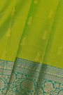 Kancheepuram Silk Parrot Green Saree With Florals And Leaves Jaal Border