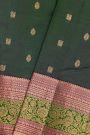 Kancheepuram Silk Bottle Green Saree With Florals And Leaves With Peacocks In Zari Border