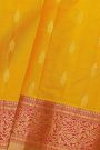 Kancheepuram Silk Yellow Saree With Florals And Leaves Jaal With Diamonds Border