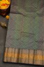 Kancheepuram Silk Green Saree With Floral Jaal With Buttis In Checks Border