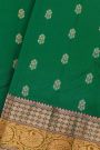 Kancheepuram Silk Green Saree With Floral Jaal With Buttis In Checks Border