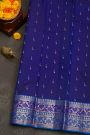 Kancheepuram Silk Navy Blue Saree With Florals And Leaves Jaal Border