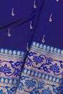 Kancheepuram Silk Navy Blue Saree With Florals And Leaves Jaal Border