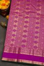 Kancheepuram Silk Violet Saree With Florals And Leaves With Diamonds Gap Border