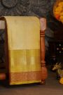 Kancheepuram Silk Cream Saree With Florals And Leaves With Diamonds Border