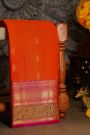 Kancheepuram Silk Peach Saree With Florals And Diamonds In Zari Border