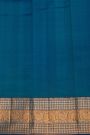Kancheepuram Silk Teal Blue Saree With Florals And Leaves With Temples Border