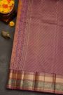 Kancheepuram Silk Rust Saree With Florals And Leaves With Cross Lines Border