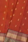 Kancheepuram Silk Rust Saree With Florals And Leaves With Cross Lines Border