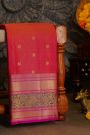 Kancheepuram Silk Peach Saree With Florals And Peacocks With Diamonds Border