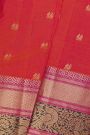 Kancheepuram Silk Peach Saree With Florals And Peacocks With Diamonds Border