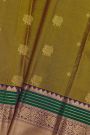 Kancheepuram Silk Mehendi Green Saree With Floral Brocade Pallu