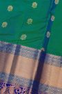 Kancheepuram Silk Peacock Green Saree With Floral Brocade Pallu