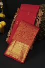 Kancheepuram Silk Red Saree With Florals And Elephants Body