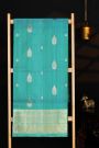 Venkatagiri Silk Teal Green Saree With Florals And Leaves Jaal Birds Border