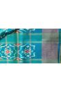 Pochampally Ikat Silk Sky Blue Saree With Floral And Butti In Checks Body
