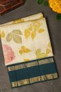 Kancheepuram Eco Print Silk Off White Saree