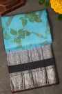 Kancheepuram Eco Print Silk Sky Blue Saree