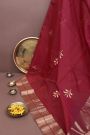 Chanderi Sico Red Saree